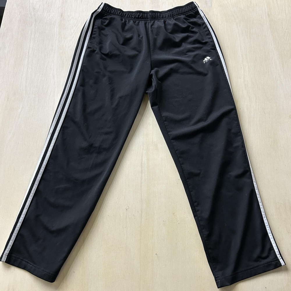 Adidas Track Pants Mens XL‎ Black Primegreen 3-Stripes Elastic Waist Pockets